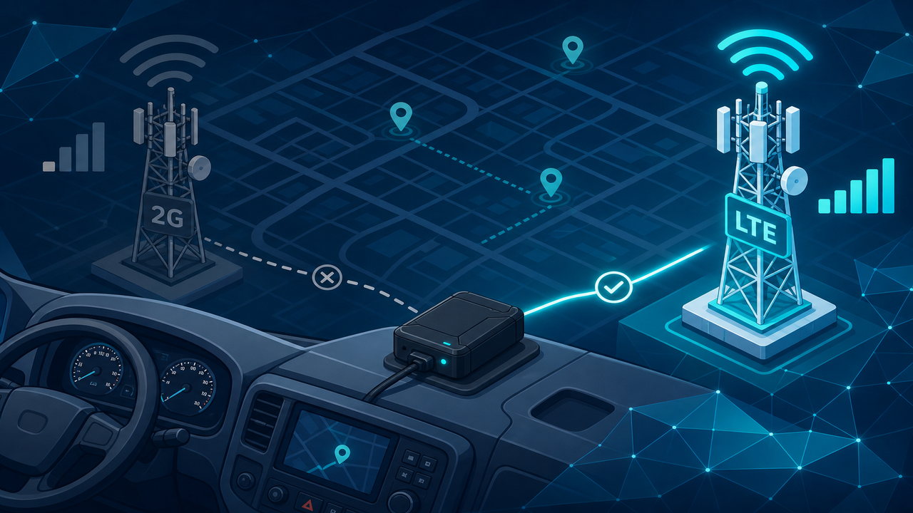 Ilustracja: przejście z sieci 2G na LTE w monitoringu floty GPS
